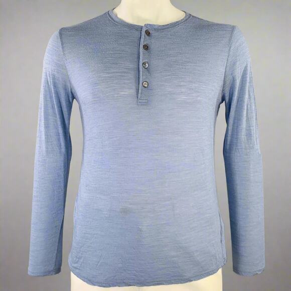 THEORY Size L Blue Virgin Wool Blend Henley Long Sleeve T-shirt - Picture 1 of 7